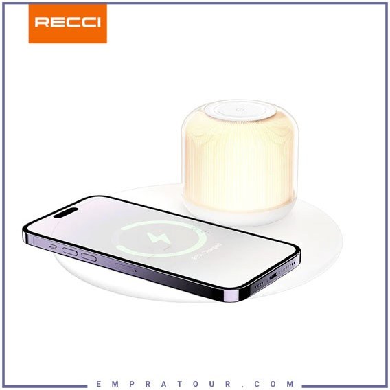 شارژر بی سیم 15w و چراغ خواب رومیزی برند Recci RLS-L17