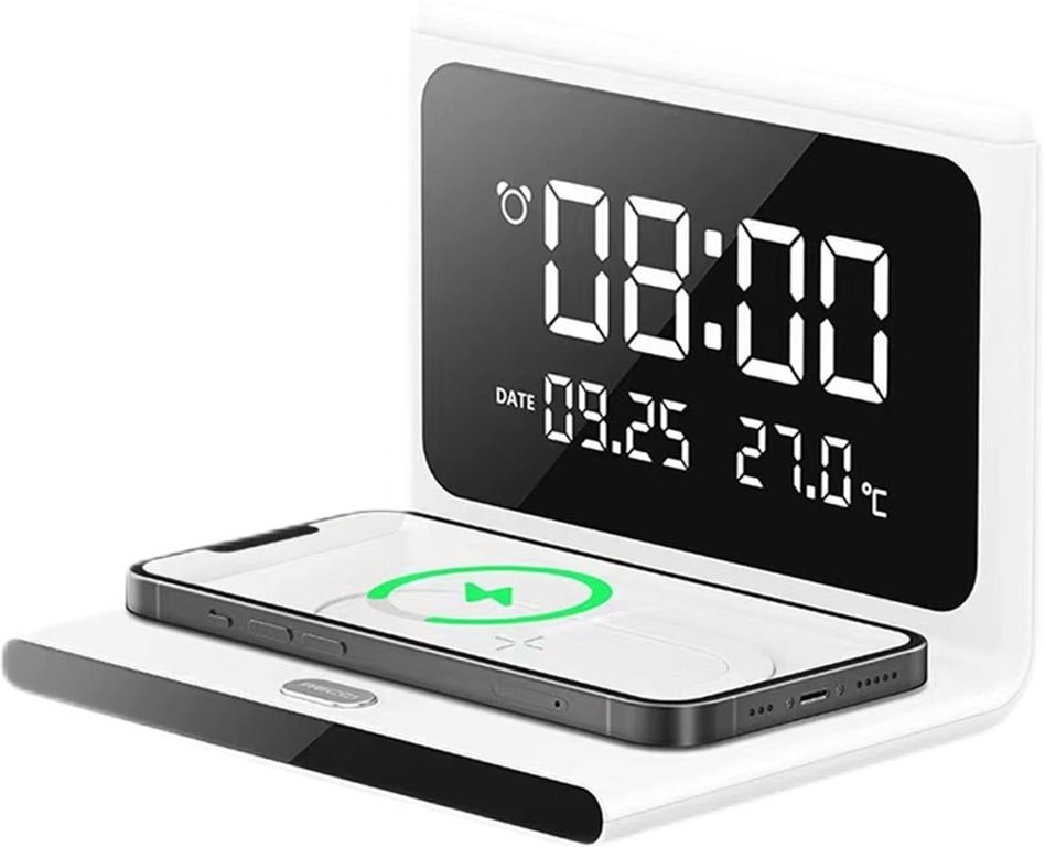 شارژر بی سیم 15W و ساعت رومیزی برند Recci